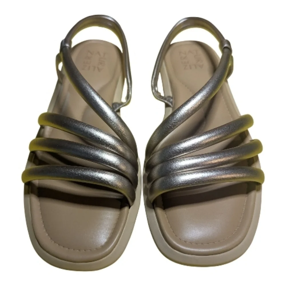 Naturalizer Ankle Strap Sandals Size 8.5 Silver Metallic Shine Straps